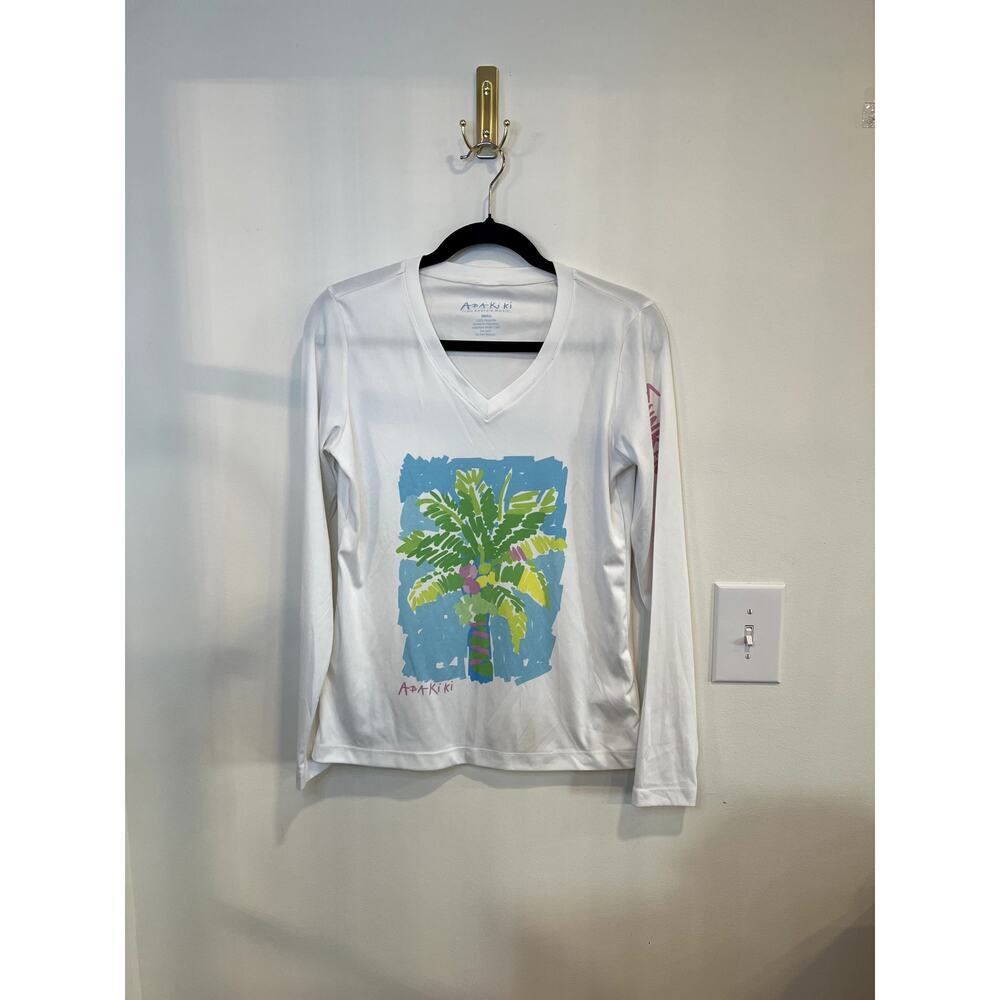 Apakiki Sunken Gardens Tropical Rash Guard Top Small | Palm Tree Swim Shirt